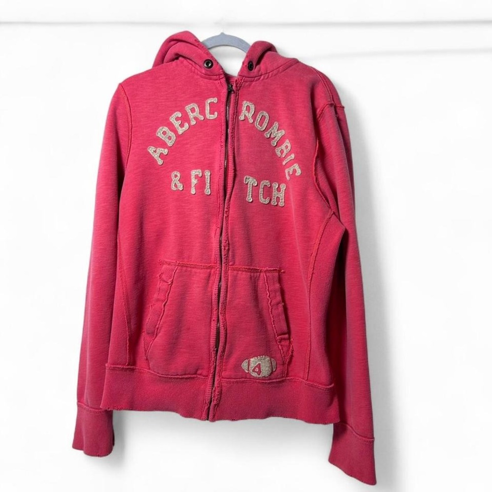 Y2K Abercrombie Fitch Zip Hoodie Womens XL Pink distressed Vintage Spellout